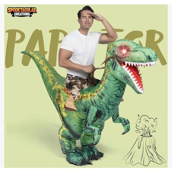 NEW Spooktacular Creations Inflatable Ride a Raptor Costume Adult One Size Green - Picture 5 of 7
